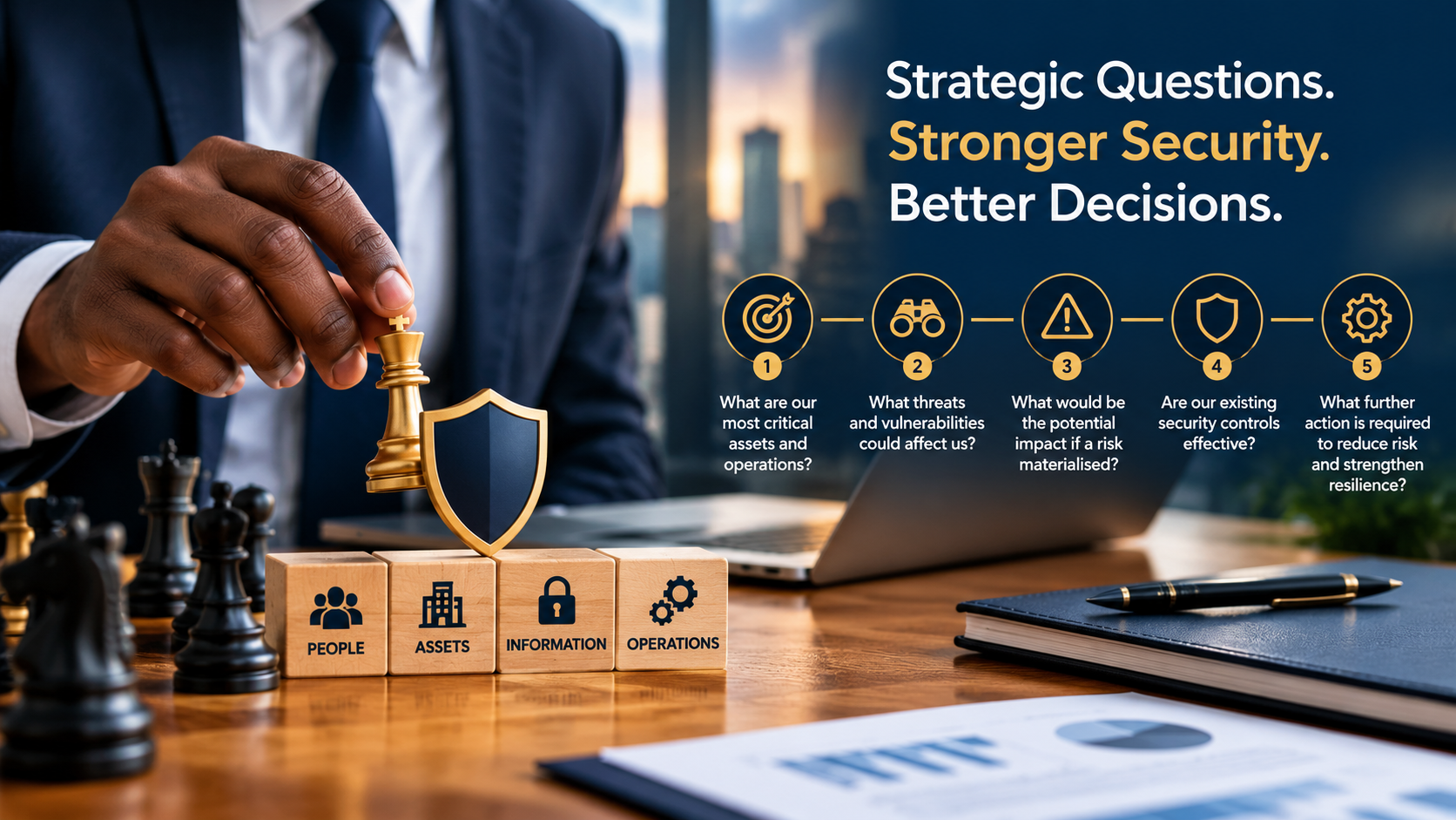 Five strategic questions for identifying security risks, evaluating controls and improving organisational resilience.